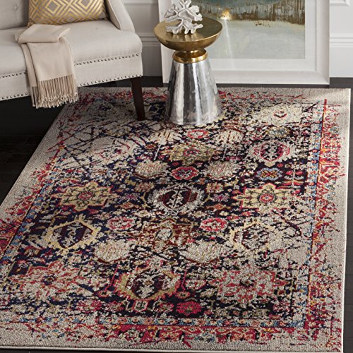Safavieh Boho Chic Indoor Woven Rectangle Area Rug, Monaco Collection, MNC206, in Grey / Multi, 122 X 170 cm for Living Room, Bedroom or Any Indoor Space
