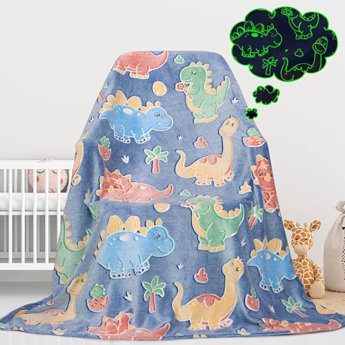 "Gdindff Dinosaur Glow in The Dark Blanket for Kids, Cute Dino Throw Blanket, Soft Fleece Toddler Blanket for Boys Girls, Dinosaur Toys Gifts, Kids Room Decor, Birthday Easter Gifts, 60"" x 80"""