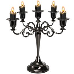 YOUEON 5 Arm Black Candelabra, Candelabra Candle Holder, 26 cm Tall Candlesticks Holder, Elegant Taper Candle Holder Centerpiece for Wedding, Church, Halloween, Dining, Home Decor
