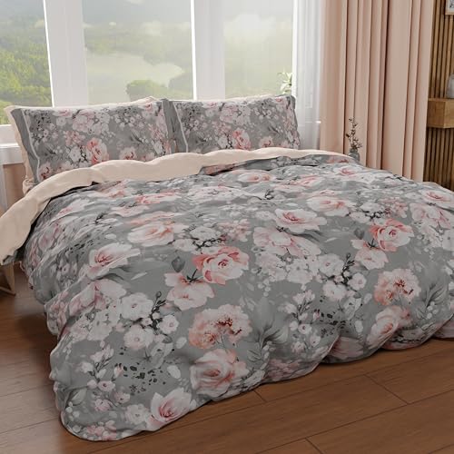PETTI Artigiani Italiani - Maxi Double Duvet Cover Set 240 x 220 cm (2 Pillowcases 80 x 80 cm Included), Microfibre Duvet Cover Set with Digital Floral Print 17 02 - Made in Italy