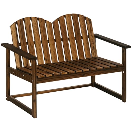 Outsunny Outdoor Wooden Garden Bench, Garden Love Seat, Carbonised Finish