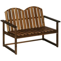 Outsunny Outdoor Wooden Garden Bench, Garden Love Seat, Carbonised Finish