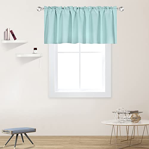 DECOVSUN Aqua Blue Valance for Windows 52x18 Inch Solid Thermal Insulated Blackout Rod Pocket Curtain Pelmet Valance for Kitchen Bathroom Living Room 1 Panel