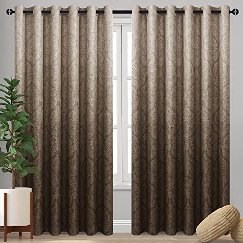 DWCN Ombre Blackout Curtains for Living Room - Thermal Insulated Block Light Energy Saving Privacy Gradient Damask Grommet Window Curtains for Bedroom, Set of 2 Panels, 100 x 84 Inch Length, Brown