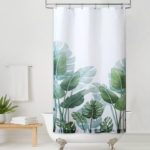 KGORGE Shower Curtain for Bathroom - Waterproof Tropical Leaves Plant Pattern Stall Size Privacy Bathroom Decor for Bathtubs Toilet Spa, W36 x L72 inches Long, Hooks Included