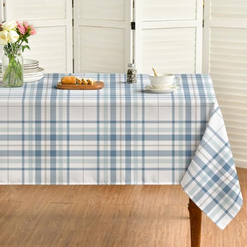 Horaldaily Summer Tablecloth 60 x 120 Inch Rectangular Buffalo Plaid Blue - White Seasonal Washable Table Cover for Party Picnic Dinner Decor