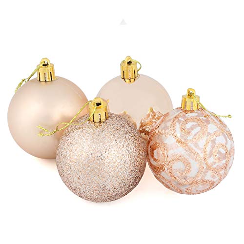 Mr Crimbo Set Of 16 Small Round Christmas Tree Baubles Shiny Matt Glittery Swirl Patterns, Champagne 6cm