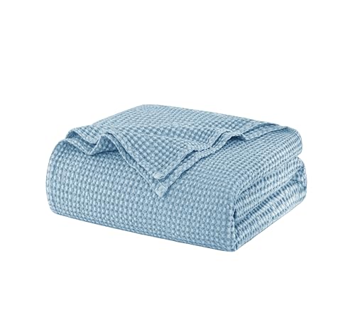 Talasily 100% Cotton Blanket Twin XL Size for Bed - Spring and Summer Cooling Lightweight & Breathable Bedding -Soft Waffle Weave Christmas Blanket, Machine Washable,Navy Blue,66x90 Inches