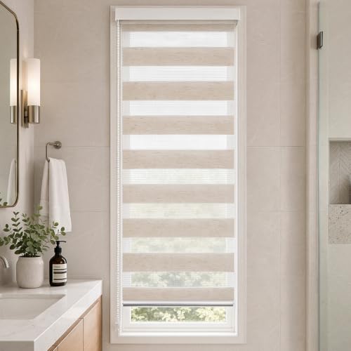 VOUNOT?? Day and Night Zebra Roller Blinds No Drill, 50x150cm Linen - Double Layer Translucent and Blackout Fabric, Easy Installation Window Shades Fit Home Office Bedroom Kids Room Easy