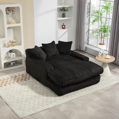 Ball & Cast 155 cm Chaise Lounge Chair, Boneless Couch, Set of Sofabed Floor Lounge Sofa with Movable Pillows & Side Pockets, Cloud Couch with Armrests for Living Room, No Assembly Required, Black