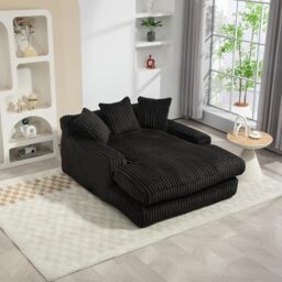 Ball & Cast 155 cm Chaise Lounge Chair, Boneless Couch, Set of Sofabed Floor Lounge Sofa with Movable Pillows & Side Pockets, Cloud Couch with Armrests for Living Room, No Assembly Required, Black
