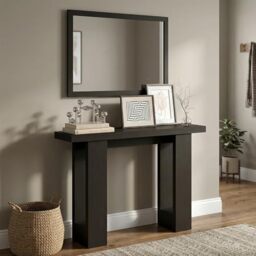 Furinno ARA Entryway Table 119.4cm, Narrow Console Table, Sofa Table with 2 Bottom Shelf, Couch Table Behind Sofa, Farmhouse Entryway Table for Entrance, Hallway, Living Room, Black Dark Oak