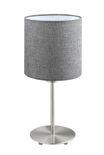 Eglo Bedside lamp Pasteri, Decorative Side Table Light, Living Room and Bedroom Lighting Made of Grey Fabric and Metal in matt Nickel, E27 Socket