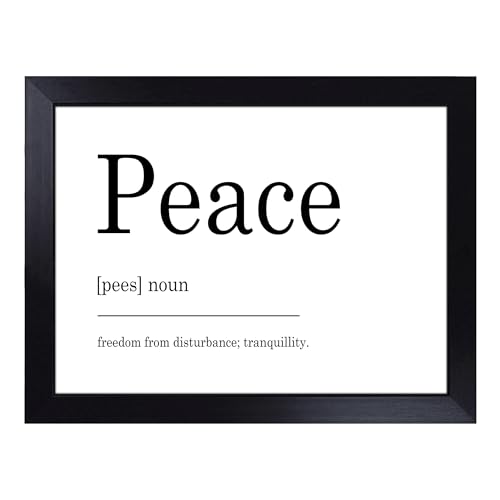 Lap Tray with Bean Bag Cushion, Definition Of Peace Typography Quote - Handmade in the UK, Raised Wooden Edge, Padded Cushion, Heat-Resistant Wipe-Clean Surface, for Meals, Laptops and Crafts
