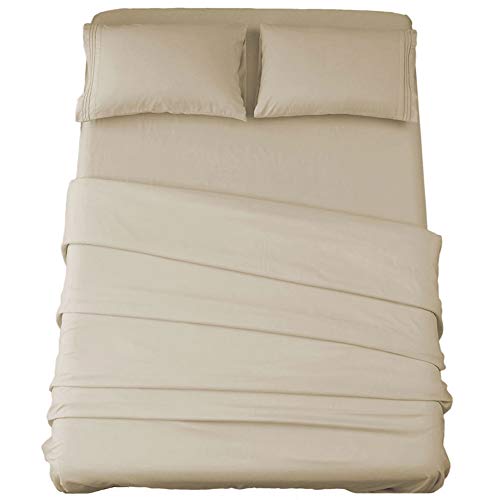 SONORO KATE Bed Sheet Set Super Soft Microfiber 1800 Thread Count Luxury Egyptian Sheets 16-Inch Deep Pocket，Wrinkle and Hypoallergenic-4 Piece (Beige, Queen)