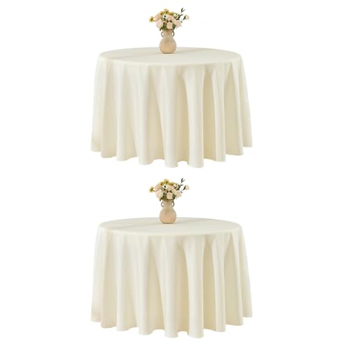 VidaFete Tablecloth 2 Pack 120inch Round Table Cloth Polyester, Ivory - Stain and Wrinkle Resistant Polyester Dining Table Cover for Kitchen Dining Party Wedding Tabletop Buffet Decoration