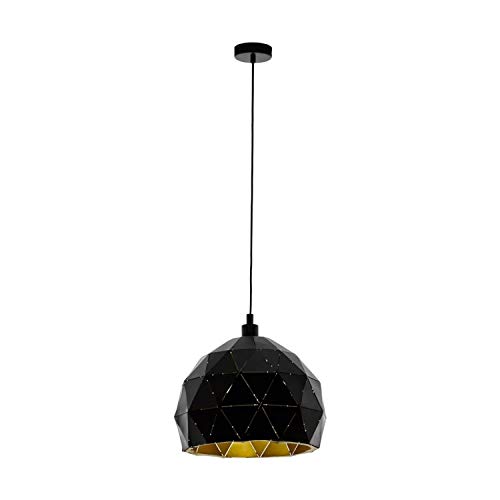 Eglo Pendant Lamp Roccaforte, 1 Bulb Vintage Pendant Light, Retro Hanging lamp Made of Steel in Black and Gold, E27 Socket, Ø 30 cm