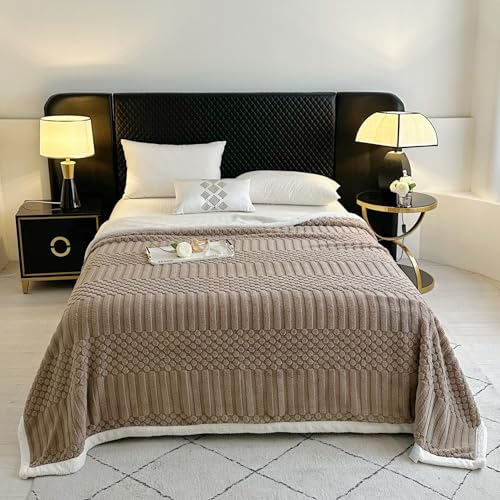UKELER Sherpa Fleece Blanket 60 ?? 80 inch, Ultra Soft Twin Size Throw Blanket for All Season, Cozy Plush Striped Blanket for Bed Couch Sofa Office Camping, Coffee