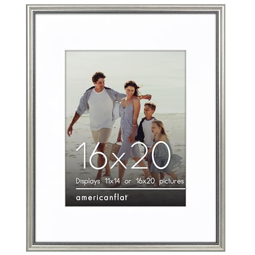 Americanflat Vintage Frames - 16x20 Picture Frame with Beaded Accents and Polished Plexiglass - Use as 11x14 Frame or 16x20 Frame Without Mat - Silver Antique Style Frames for Wall Display