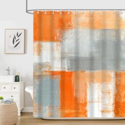 iTapnoom Orange Grey Shower Curtain for Bathroom, Orange Beige Gray Modern Abstract Grunge Painting Bathroom Accessory Decor Fabric Waterproof Bath Curtain Set 72X72 Inch with Hooks