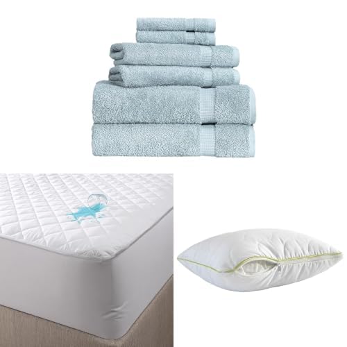 BERIBO Comfort Towel Set with Pillow & Mattress Protector (Single, Sea Foam)