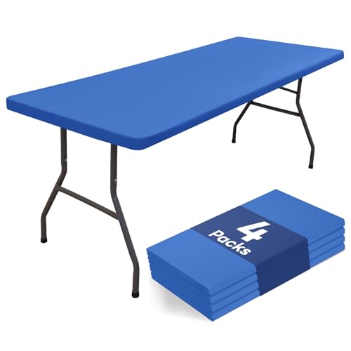 "Homing 4 Packs 4 Foot Rectangle Table Cloth, Waterproof Polyester Elastic Fitted Tablecloth, Washable Table Cover for Picnic, Camping, Outdoor (Blue, 30"" x 48"")"