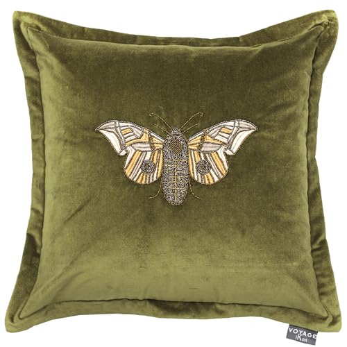 Voyage Maison Luna Feather Filled Cushion – Velvet Embroidered Oxford Edge Soft Luxury Designer Décor (Green - 50x50cm)