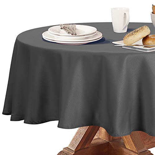 Obstal 210GSM Round Table Cloth, Water Resistance Microfiber Tablecloth, Decorative Fabric Circular Table Cover for Outdoor and Indoor Use (Grey, 90 Inch Diameter)