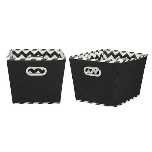 Household Essentials 91-1 Medium Tapered Decorative Storage Bins - 2 Pack Set Cubby Baskets - Black Chevron