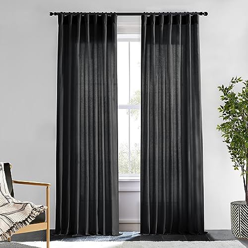 XTMYI Black Curtains 96 Inch Long for Bedroom 2 Panels Linen Sheer Lace Farmhouse Boho Gothic Curtains for Living Room Home Decoration