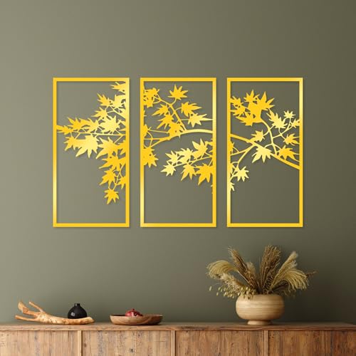 Elegant Gold Decorative Metal Wall Accessory (3 Pieces), 34 x 67 cm - Durable 1.5 mm Metal Body - Perfect for Modern Home Decor & Stylish Interiors