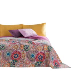 DecoKing Bibi 1222 Bedspread 200 x 220 cm Pink Purple White Colourful Anthracite Bedspread Double-Sided Colourful Pink White Violet Quilting