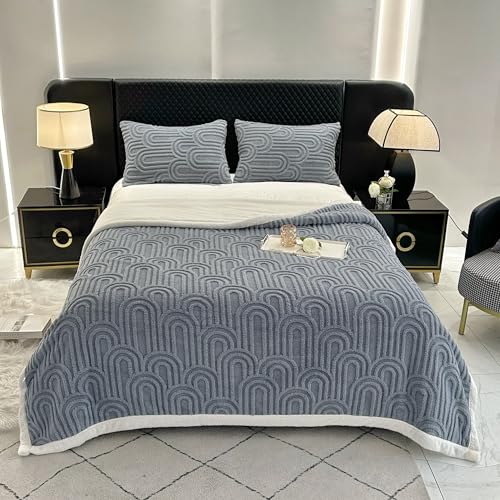 UKELER Sherpa Fleece Blanket 60 ?? 80 inch, Ultra Soft Twin Size Throw Blanket for All Season, Cozy Plush Arch Blankets for Bed Couch Sofa Office Camping, Blue Grey
