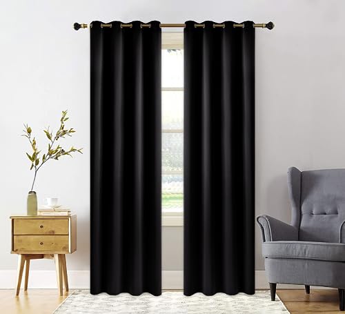 PI Blackout Curtains Extra Long, Grommet Thermal Insulated Room Darkening Door Curtains Window Treatment for Living Room/Bedroom/French Door/Home Decoration 1Panel (Black,W52XL120)