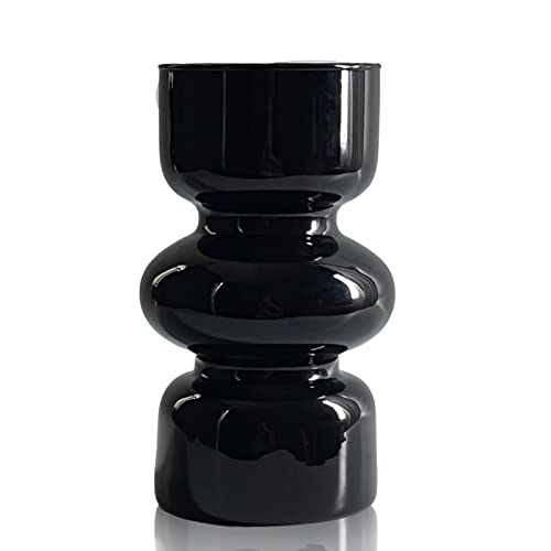 BLOFLO Black Glass Hydroponic Vase, 7Inches Glass Vase for Flower, Modern Geometric Three-Layer Floral Vases for Home Office, Wedding Table Decoration(Black)