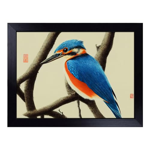 Lap Tray with Bean Bag Cushion, Ideal Kingfisher Bird - Handmade in the UK, Raised Wooden Edge, Padded Cushion, Heat-Resistant Wipe-Clean Surface, for Meals, Laptops and Crafts