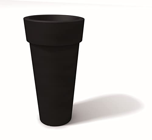 Kloris Modern High Round Outdoor Vase MESSAPICO Diameter 29 cm Height 43 cm Colour Graphite Full Capacity with Drain Hole at Base Polyethylene Made in Italy