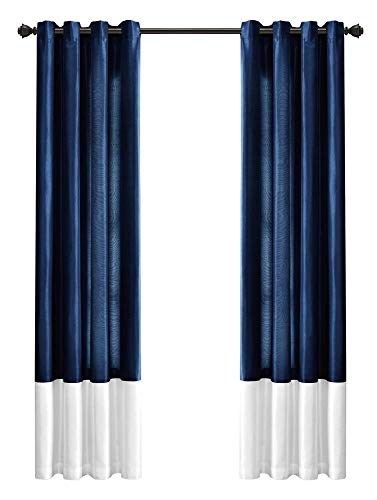 Lush Decor White/Navy Prima Window Curtains Panel Set for Living, Dining Room, Bedroom (Pair), 54 x 84-inch, White and Navy (16T004289)