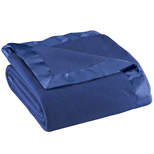 OakRidge - Satin Fleece Blanket Single Double King Size 100% Polyester Lightweight Fabric and Comfortable Satin Edges Travel Blanket Tightly Foldable Navy Blue