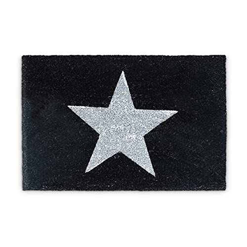 Relaxdays Natural Coconut Fibre Coir STAR Doormat Door Mat Welcome Mat w/ Anti-Slip Rubber PVC Underside, Black