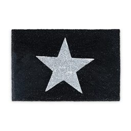 Relaxdays Natural Coconut Fibre Coir STAR Doormat Door Mat Welcome Mat w/ Anti-Slip Rubber PVC Underside, Black