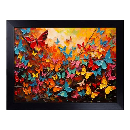 Lap Tray with Bean Bag Cushion, Butterfly Action - Handmade in the UK, Raised Wooden Edge, Padded Cushion, Heat-Resistant Wipe-Clean Surface, for Meals, Laptops and Crafts