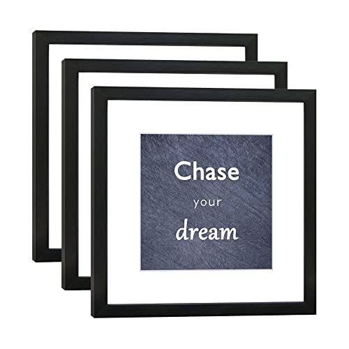 DEKWINN 12x12 Black Picture Frame Set of 3 for Pictures 8x8 with Mat or 12x12 Without Mat, Wall or Tabletop Gallery Photo Frames with Real Glass
