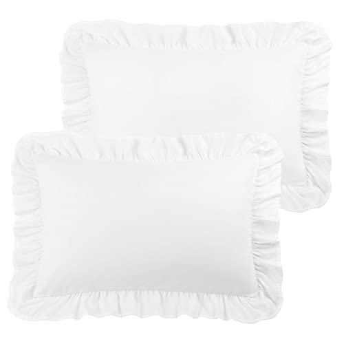 PiccoCasa Brushed Ruffle Pillowcases 2 Pack, Soft Breathable Pillow Covers with Envelope Closure, 4inch Hem Microfiber Pillow Case White 50x65cm