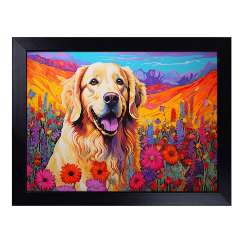 Lap Tray with Bean Bag Cushion, Golden Retriever Colour Field - Handmade in the UK, Raised Wooden Edge, Padded Cushion, Heat-Resistant Wipe-Clean Surface, for Meals, Laptops and Crafts