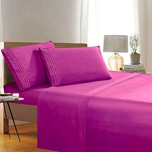 1500 Thread Count Wrinkle & Fade Resistant Egyptian Quality 4-Piece Bed Sheet Set Ultra Soft Luxurious Set includes Flat Sheet, Fitted Sheet and 2 Pillowcases, Full Size, Passionate Pink