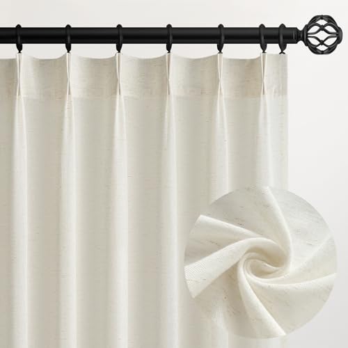 "96 Inches Long Pinch Pleated Semi Sheer Curtains,Natural Linen Blended Light Filtering Window Curtains 96 Length 2 Panels for Living Room Bedroom Pinch Pleat Drapes with Hooks 2 Panels 40"" Wx96 L"