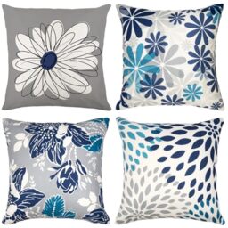 Baidast Decorative Throw Pillow Covers 18x18 Inch,Grey and Blue Linen Pillow Cases for Living Room Sof Cushion Cover Bed Indoor Outdoor Bed Pillowcases Set of 4