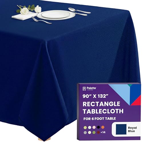 Gee Di Moda Rectangle Tablecloth - 90 x 132 Inch Royal Blue Table Cloth for 6 Foot Table with Floor-Length Drop - Heavy Duty Washable Fabric - 6 Ft Buffet Table, Holiday Party, Wedding & Baby Shower