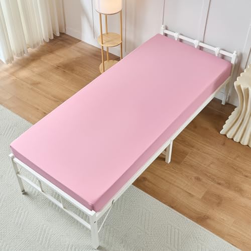 VACVELT Cot Fitted Sheet, 31x75 Inch 10-Inch Pocket, Pink - Brushed Microfiber, Soft Breathable, Elastic Snug Fit, For RV Camper Guest Trifold Beds, Wrinkle-Free, Machine Washable